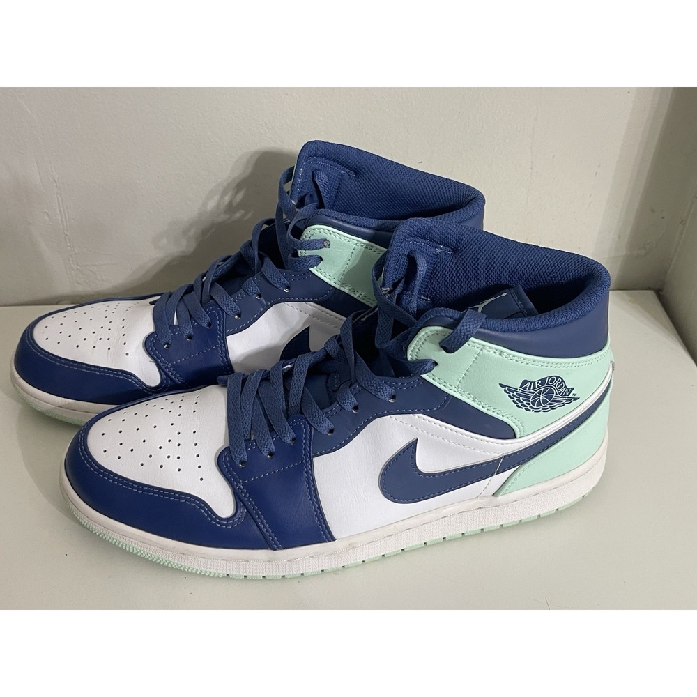 Men Size 11.5 Air Jordan 1 Mid Mystic Navy Mint Foam White 554724-413 High Shoes